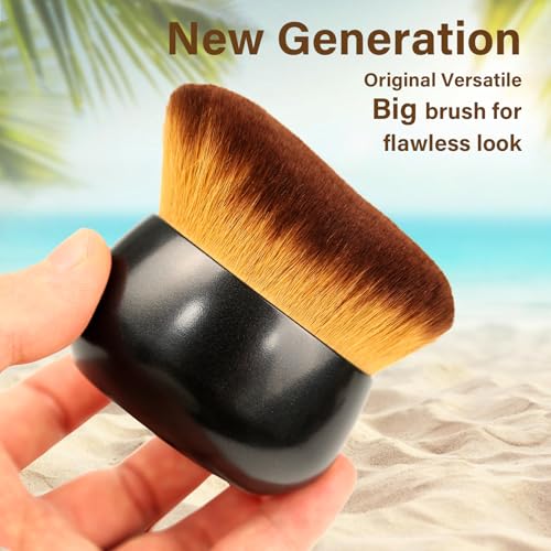 Extra Large Body Makeup Brush For Self Tanner, Leg Makeup &Bronzer Blend,75 mm Wide-headed Kabuki Brush Provides More Even &Pretty Application, Oval Face&Back Makeup Brush, Wet&Dry Use- Black - color: Black