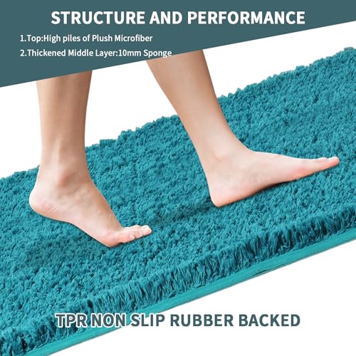 Bathroom Rugs Sets 3 Piece with Adjustable Toilet Seat Cover 17.5"x 15" Machine Washable Bath Rug Set with TPR Non Slip Rubber Backing Solid Bath Mat Set for Luxury Bathroom Decoration - color: Teal