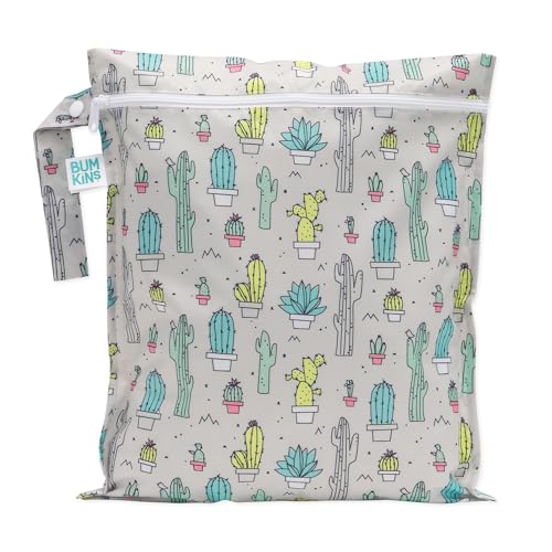 Bumkins Waterproof Wet Bag for Baby, Travel, Swim Suit, Cloth Diapers, Pump Parts, Pool, Beach, Gym Clothes, Toiletry, Hook to Stroller, Daycare, Zipper Reusable Wetdry Packing Pouch, Cactus Green - color: D7 Cactus, style: Wet Bag