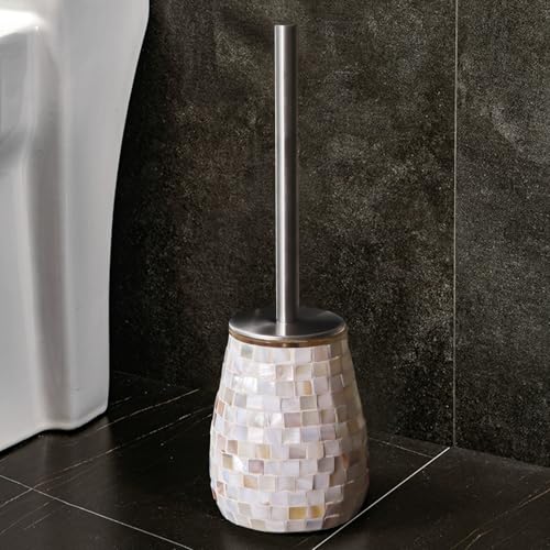 WDHODEC Natural Shell Toilet Brush and Holder Set Mosaic Glass, Stainless Steel Toilet Scrubber Brush, Decorative Toilet Bowl Brush and Holder, Luxury Bathroom Accessories - color: Shell