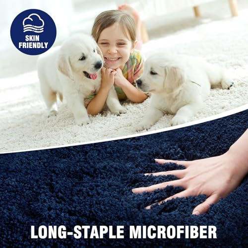 TECHMILLY Super Soft Shaggy Bathroom Rugs, Absorbent Thick Non Slip Microfiber Bath Rugs, Quick Dry Machine Washable Bath Mat for Bathroom Floor, Bathtub and Shower 17"x24" - color: Navy, size: 1'5" x 2' (Rectangular)