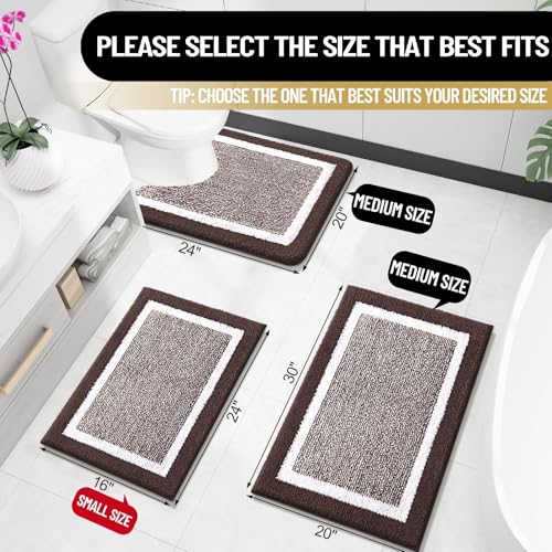 OLANLY Small Bathroom Rugs 24x16, Extra Soft and Absorbent Microfiber Bath Rugs, Non-Slip, Machine Washable, Quick Dry Shaggy Bath Carpet, Bath Mats for Bathroom Floor, Tub, Shower, Brown - color: Brown and White, size: 24" X 16"