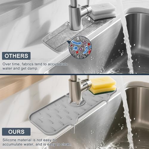 Kitchen Sink Splash Guard - Silicone Faucet Mat for Kitchen Sink Light Gray | Water catcher mat, Sink drain pad behind faucet, Sink rubber mat around faucet guard & draining mat, bathroom sink protector - color: Light Gray