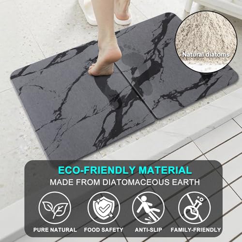 Diatomaceous Earth Bath Mat, 24"x16" Absorbent Stone Bath Mat for Bathroom, Quick Dry Foldable Diatomite Stone Mat, Non-Slip Magic Stone Dish Drying Mat for Kitchen Counter, Pet & Plant - color: Grey Marble