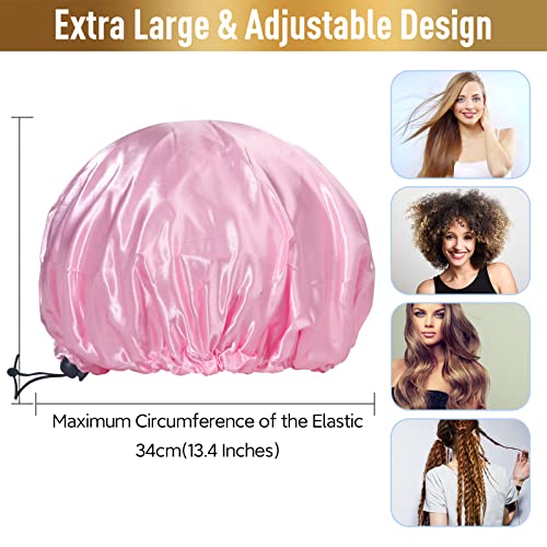 Shower Cap, Adjustable Shower Caps for Women, Extra Large Upgrade Double Waterproof Layers Hair Cap, Bath Caps Shower Hat Women Girls Adult Hair Protection Suitable for All Lengths and Thickness - color: Pink, size: X-Large