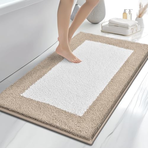 anllugs Bathroom Rugs 30" x 46", Non-Slip Extra Soft Absorbent Bath Rugs, Machine Washable Quick Dry Bath Mats for Bathroom Floor, Shower, Bathtub and Sink, Beige & White - color: Beige & White, size: 30" X 46"