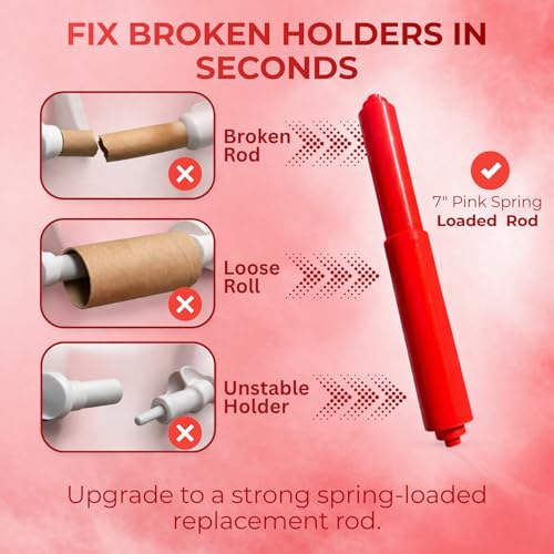 Red Toilet Paper Holder Spring Rod | Toilet Paper Roller Replacement | Standard & 7 Inch Size Toilet Paper Holder Replacement Rod | Roll Extender fits Extra Large Bathroom Tissue Rolls - color: Red