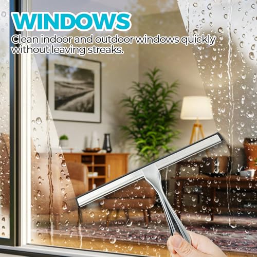 ALFLOD 2PACK Shower Squeegee for Glass Doors, Squeegee for Shower Glass，All-Purpose Tile Walls, Bathroom, Window, Glass and Car Windshield, Mirrors and Kitchen-Stainless Steel, 10 Inches, Silver - color: Silver, size: 10 Inch