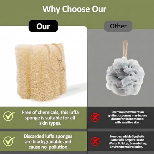 4 Pack HungkaTurn Natural Egyptian Loofah Body Scrubber, 100% Organic Luffa Exfoliating Sponge for Men&Women, Gentle Skin Cleansing Shower Scrubber for Radiant Smooth Skin, Large Spa-Grade Body Loofa. - color: Beige Body Scrubber, size: 1 Count (Pack of 4