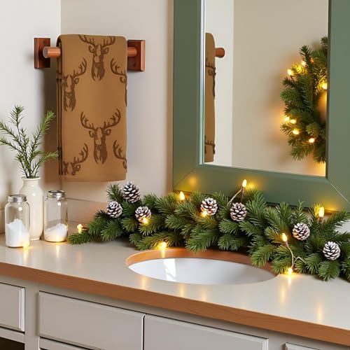 2 Pack Christmas Reindeer Hand Towels 100% Cotton Jacquard Holiday Kitchen Dish Towels Retro Neutral Brown Bathroom Towels Set Gift Seasonal Xmas Winter Bathroom Decor(Brown Reindeer) - color: Brown Reindeer