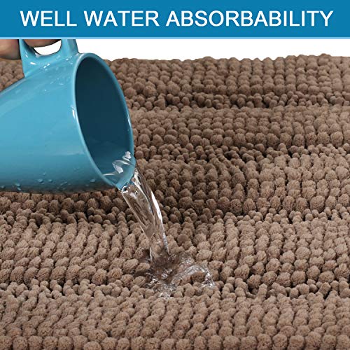 H.VERSAILTEX Bath Rugs for Bathroom Non Slip Bath Mats Extra Thick Chenille Striped Rug 20" x 32" Absorbent Non Skid Fluffy Soft Shaggy Washable Plush Mat for Indoor, Bath Room, Tub - Taupe Brown - color: Taupe Brown, size: 20" x 32"