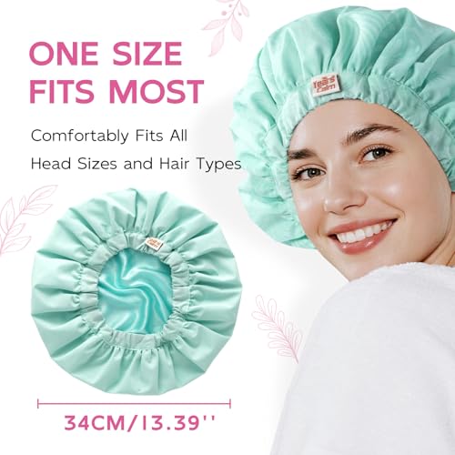 Years Calm Luxury Shower Cap for Women, Color Changing Shower Cap Reusable Waterproof, Flexi Satin Lined, Stylish Hair Cap for Shower, Washable Elastic Band Bath Cap for Long Hair, Braids(Aqua) - color: Aqua