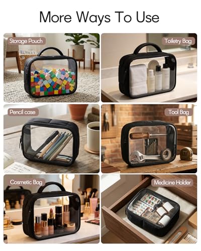Moyad TSA Approved Toiletry Bag Clear Quart Size Travel Bags Makeup Bag | Large Opening, for Men and Women, Carry on Airline Compliant, Transparent Liquids Pouch, Puffer Black - color: Puffer Black, size: 2 Pack