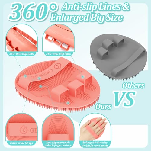 Soft Silicone Back Scrubber & Bath Glove 2PCS, 16''- 24'' Extendable Back Scrubber with Dual-Side Head, 360° Anti-Slip & Hand-fit Silicone Body Scrubber for Rich Foaming Deep Cleaning(Pink) - color: Pink*2