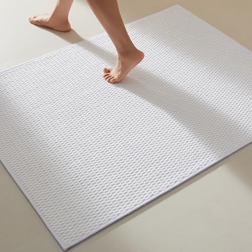 TYUU Large Bathroom Rugs Non Slip Washable Bath Rugs Super Absorbent Bathroom Rug Thin Quick Dry Low Pile Bath Mats, White 36"x60" - color: White, size: 3' X 5' (Rectangular)