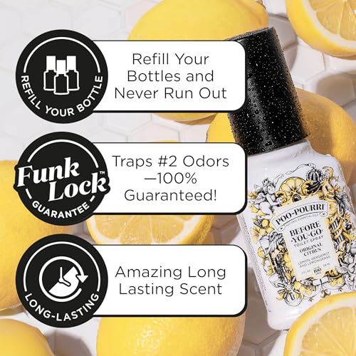 Poo-Pourri Before-You-Go Toilet Spray Refill, Original Citrus, 16 Fl Oz, Up to 800 Uses, Bathroom Odor Deodorizer with Essential Oils for Home or Work, Lemon, Bergamot and Lemongrass Scent - size: 16 Fl Oz (Pack of 1)