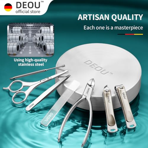 DEOU Premium Manicure Set 8 in 1, 420J2 Stainless Steel Pedicure Kit with Luxury Leather Case, Professional Grooming Tools for Travel & Home, (Brown) - color: Brown