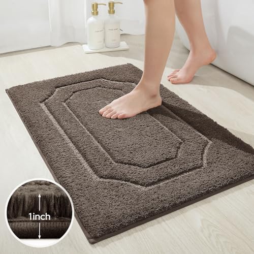 HOMEIDEAS Bathroom Rugs Sets 2 Piece, Extra Soft and Absorbent Microfiber Plush Bath Mat with Non Slip Backing(Brown) - color: Brown