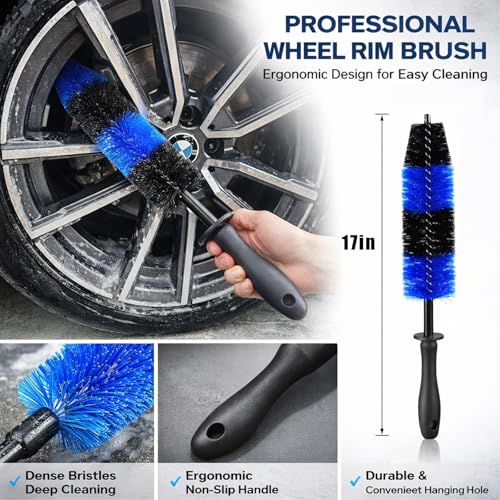 36Pcs Car Detailing Kit, Car Detailing Brush Set, Car Wash Cleaning Kit, Car Detailing Brushes, Professional Car Care Kit for Interior Exterior Wheels, Blue - color: Black