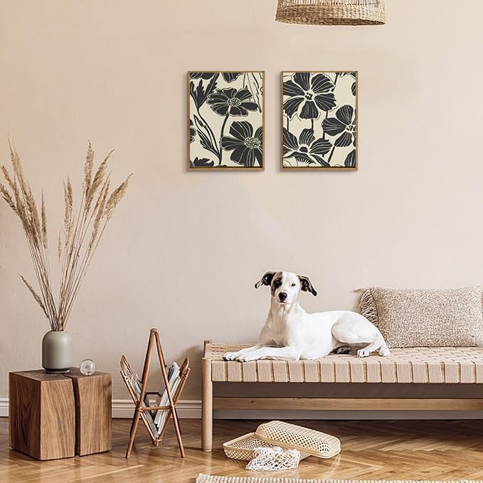 ARTZIO Framed Canvas Prints - Boho Abstract Flower Wall Art,Minimalist Botanical Painting,Vintage Retro Decor for Living Room,Bedroom & Bathroom,Set of 2,Ready to Hang(12"x16") - color: 2-PCS-4, size: 12"x16"