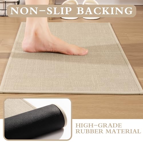 YIHOUSE Beige Bathroom Rug Sets 2 Piece, Absorbent Bath Mat for Bathroom Non Slip Washable, Bath Room Mat Quick Dry, Thin Bath Rug Set for Toilet and Floor(17"x24"+17"x47") - color: Beige, size: 2 Piece (17"x24" + 17"x47")