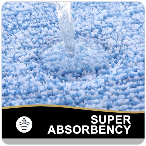 OLANLY Toilet Rugs U-Shaped 24x20, Extra Soft and Absorbent Microfiber Bathroom Rugs, Non-Slip, Machine Wash Dry, Plush Shaggy Contour Bath Mats for Toilet Base, Blue - color: Blue and White, size: 24" X 20" Contour Rug