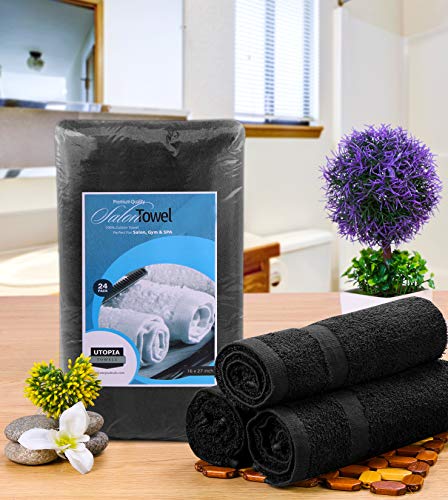 Utopia Towels, Salon Towel, Pack of 24, Not Bleach Proof, 16 by 27 Inches, Highly Absorbent Cotton Towels for Hand, Gym, Beauty, Spa, and Home Hair Care, Black - color: Black, size: 24 Pack