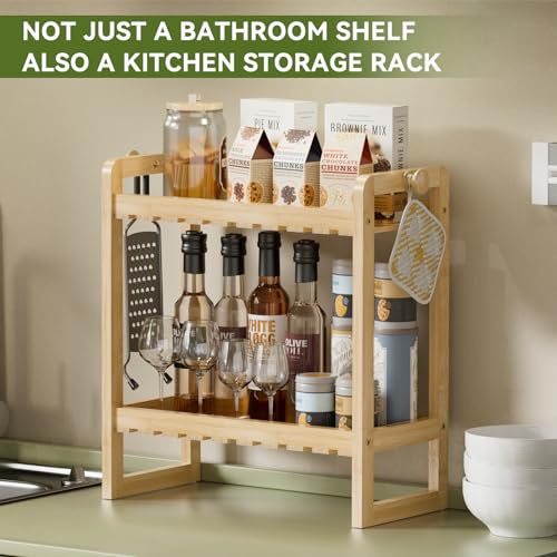 AmazerBath Bamboo Over The Toilet Storage Shelf - 2-Tier Bathroom Organizers and Storage Shelves, 2 in 1 Dual Stable Above Over Toilet Bamboo Shelf Home Storages Rack for Small Bathroom, Space Saver - color: Natural Color, size: 2-Tier
