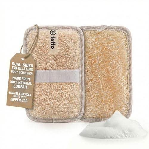 Natural Loofah Sponge for Body Scrub, Exfoliating Body Scrubber & Loofah with Handle, Exfoliating Pads, Loofah for Women, Men & Kids (2 Count - 1 Pack, Rectangular) - color: Cream-rectangular
