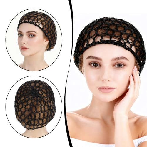 3 Pcs Crochet Hair Net Soft Mesh Hair Wrap Net Cap for Women Breathable Reusable Hairnet Cover Accessory (Black)