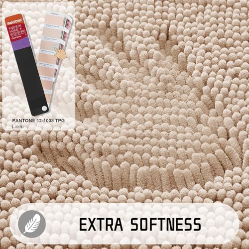 Yimobra Long Bathroom Rugs 44"x24", Extra Soft Non Slip Bath Mat for Tub, Super Absorbent Quick Dry Shaggy Rug Floor Carpet, Machine Washable,Beige - color: Beige, size: 44" X 24"
