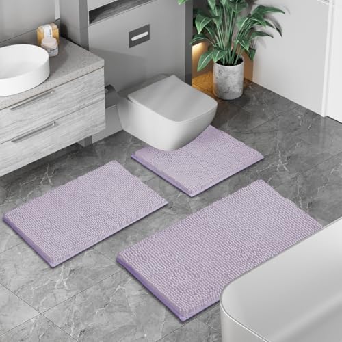 Chenille Bath Mats Set 2 Piece Non-Slip Luxury Bath Runner Rugs Extra Soft Absorbent Shaggy Washable Dry Plush Area Carpet Mats - Lavender - color: Lavender, size: 32"L x 20"W + 24"L x 16"W