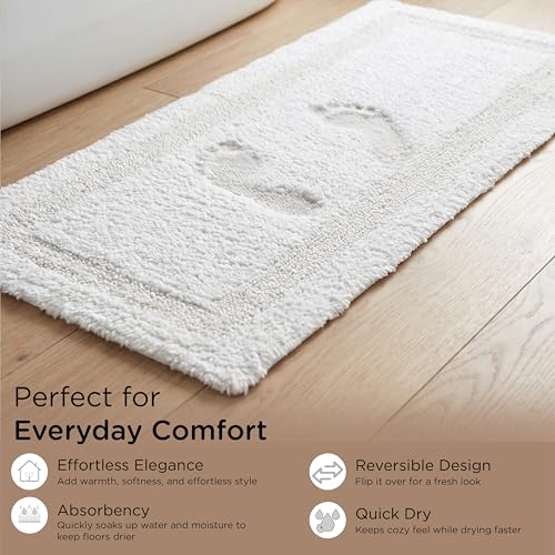 THE BEER VALLEY Reversible Bath Runner Rug 2x5 Feet - White | Cotton Absorbent Soft Runners for Bathroom, Washable Toilet Throw Thick Rugs - color: White, size: 2' x 5' (Rectangular)