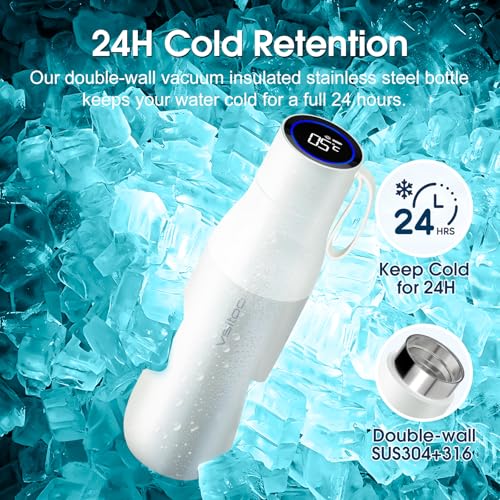 VSITOO S1 Pro 15oz Insulated Stainless Steel Self-Cleaning Water Bottle | Mini 15oz Insulated Bottle With Auto Self-Cleaning, App or Touchscreen Control, Temp Display, 30-Day Battery & 24H Cold - color: White, size: 15 Ounces