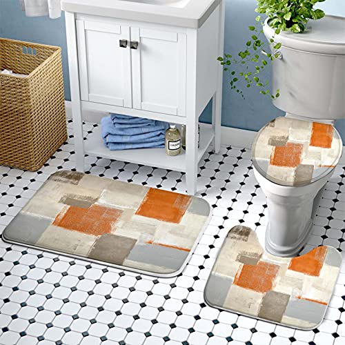 Lnond 4Pcs Bathroom Shower Curtain Sets with Rugs,Orange Modern Painting Art Bathroom Sets with Shower Curtain and Rugs and Accessories - color: Orange-01