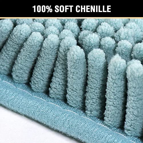 H.VERSAILTEX Original Luxury Chenille Bathroom Rug Mat (32" x 20"/20" x 20"), Extra Soft & Absorbent Shaggy Rugs, Machine Wash/Dry, Perfect Plush Carpet Mats for Tub (Curved Set, Aqua Haze) - color: Aqua Haze, size: 20" x 32" Plus 20" x 20"