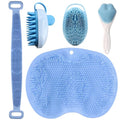 5 PCS Silicone Loofah Body Scrubber Care Set – Back Scrubber, Face Brush, Foot Scrubber, Shampoo & Scalp Brush, Silicone Body Scrubber with Handle (Blue)