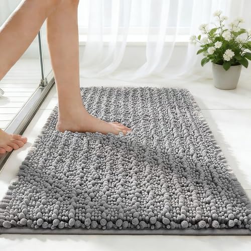 ILANGO Bathroom Rugs Light Grey 36x24,Extra Soft Absorbent Chenille Bath Rugs,Thick Non-Slip Shaggy Bath Mat,Machine Washable Quick Dry Bath Mats for Bathroom Floor, Tub, Shower Accessories - color: Light Grey, size: 24''×36'' Bathroom Rug
