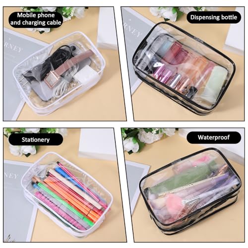 QfwdfcTrenz Pack Clear Makeup Bag, Waterproof Travel Toiletry Organizer with Zipper Cosmetic Pouch Makeup Brushes Bag for Women Men Transparent Make up Bags Black White Quart Size