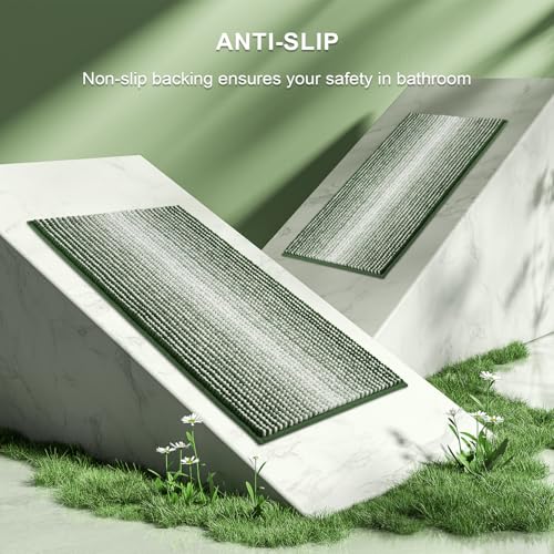 Bathroom Rugs and Mats Sets, 2 Piece Thick Absorbent Chenille Bath Mat Rug Set Non Slip, Soft Shaggy Bath Room Floor Mats for Bathroom, Machine Washable (Hunter Green, 20" x 32" Plus 16" x 24") - color: Hunter Green, size: 20" x 32" Plus 16" x 24"