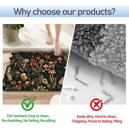 Retro Mushrooms Bathroom Rug 29.5"x17", Super Absorbent Fast Drying Bath Mat with Non-Slip Rubber Backing, Thin Low-Profile Easy-Clean Bathroom Floor Mat for Shower or Tub - color: Retro Mushrooms