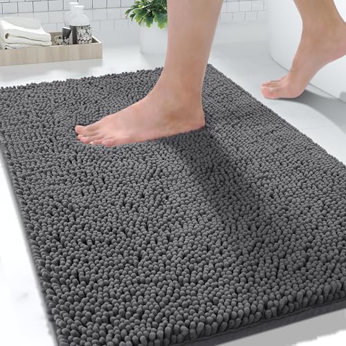 Yimobra Large Bathroom Rugs 36"x24", Non Slip Bath Mat for Tub, Shaggy Rug Floor Carpet, Extra Soft Super Absorbent Quick Dry, Machine Washable,Dark Gray - color: Dark Gray, size: 36" X 24"