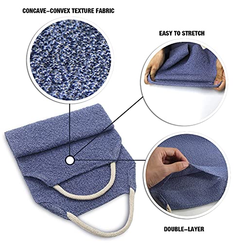 Evridwear Exfoliating Back Scrubber for Shower, Back Washer for Men Women | Loofah with Handle, Extended Length, Stretchable, Deep Cleansing for Hard-to-Reach Areas, Skin Massage (Blue+Blue) - size: Blue + Blue Back Scrubber