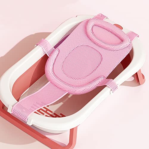 Baby Bath Seat Support Net Newborn Bath Cushion Pad Anti-Slip Infant Bathtub Sling Shower Mesh Mat Soft Bath Net Bath Pillow Adjustable Shower Pad for 0-18 Months - color: pink