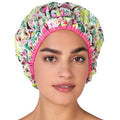 Reusable Bath & Shower Cap Lined, Oversized Waterproof Shower Caps Large Designed for all Hair Lengths with PEVA Lining & Elastic Band Stretch Hem Hair Hat - Fashionista Tropical - color: Tropical
