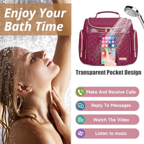 Tealari Large Toiletry Bag for Women Men,Bathroom Bag,Water Resistant Shower Bag,Makeup Bag,Portable Shower Caddy for College Dorm,Hanging Travel Toiletry Bag with Transparent Waterproof Phone Pocket - color: Wine Red-1