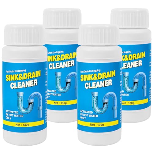 Drain Cleaner Sink Clog Remover: Powerful Foam Powder Unclogger for Kitchen and Bathroom Pipes - Fast Hair Cleaning Solution for Shower Drains (4 Pack)
