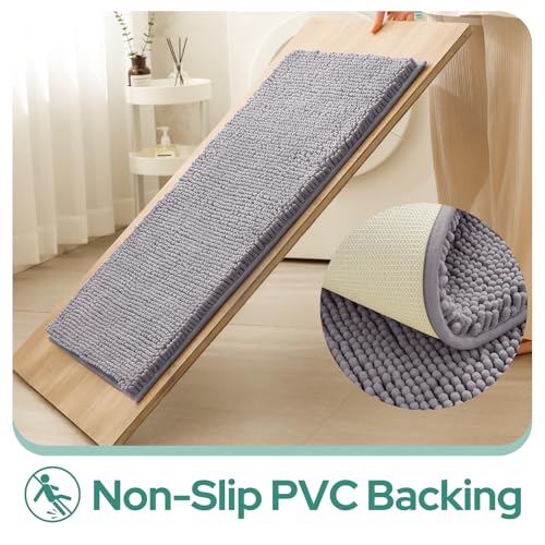 HOMEIDEAS 2 Pieces Bathroom Rugs, Non Slip Absorbent Chenille Toilet Bath Mat Set (Grey) - color: Grey-grey, size: 1'5" x 2'8" (Rectangular 20"x32"+17"x24")