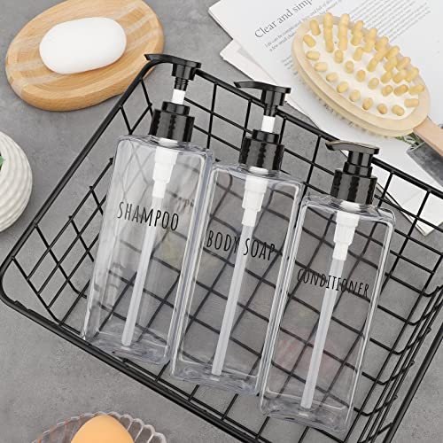 Segbeauty Clear Square Shampoo Bottles, 3pcs 16.9oz Refillable Plastic Lotion Dispenser with Pump, 500ml Empty Reusable Bathroom Shower Bottle Dispense Shampoo Conditioner Body Soap Liquid Gel - color: Clear, style: 16.9oz