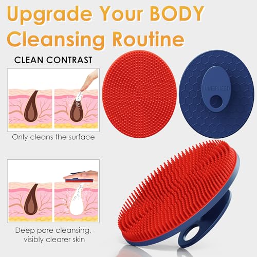 INNERNEED Magnetic Silicone Body Scrubber, Hygienic Shower Brush, Red | Gentle Exfoliating & Deep Cleansing Body Brush for Daily Shower, Skin Vitality - color: Red